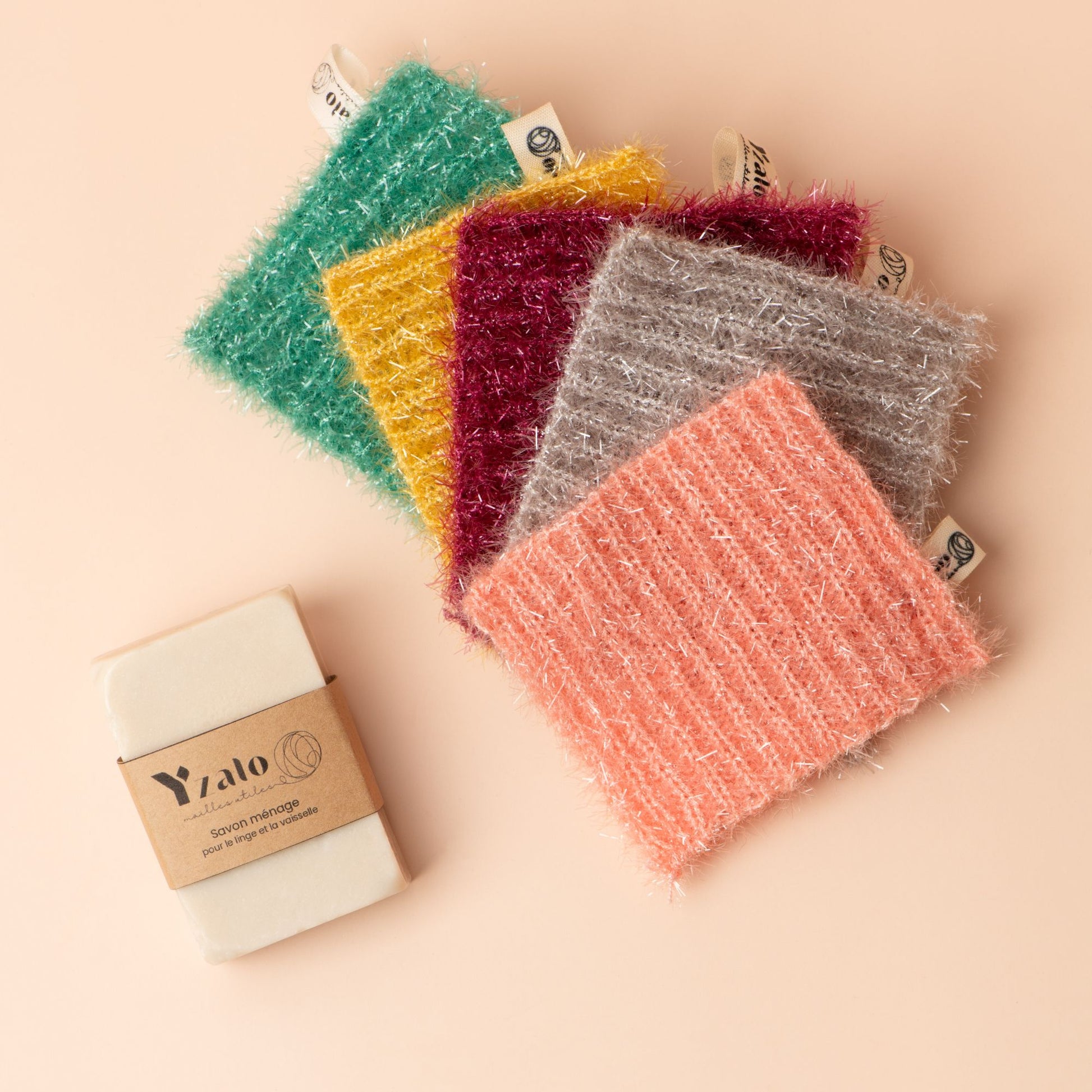 Savon ménager avec éventail éponges 5 couleurs